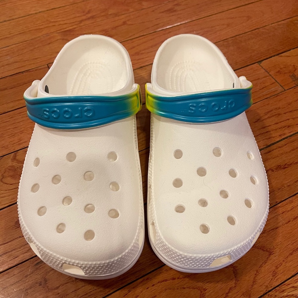 White Tie Dye Strap Crocs